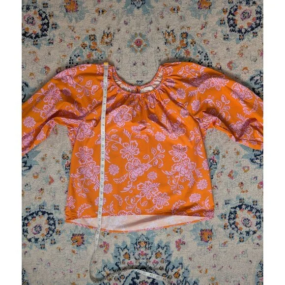 Xirena Scoop Keyhole Neck Blouse with Raglan Sleeves in Tropicana Orange - XS - Picture 7 of 11